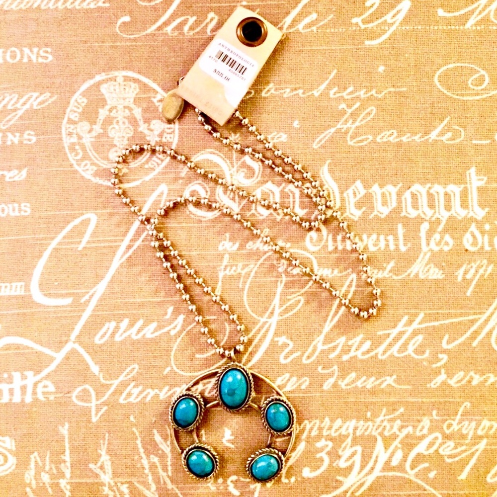 Anthropologie turquoise necklace with silver chain
